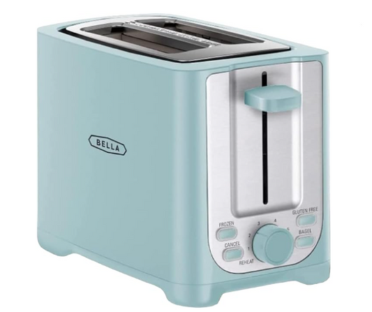BELLA 2 Slice Toaster with Auto Shut Off - Extra Wide Slots, Crumb Tray, Aqua