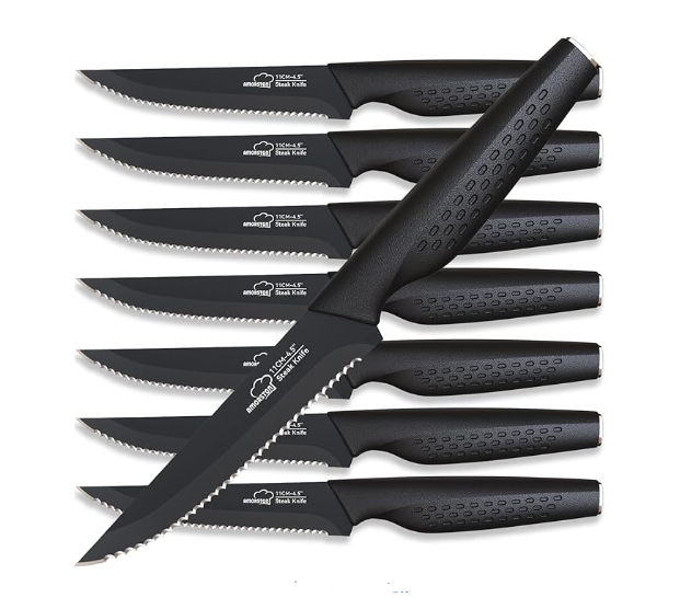 Magnetic Knife Block, Amorston Steak Knives Thickened Acacia Wood Strong Magnets