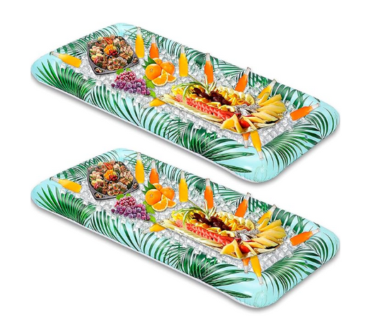 2-Pack Inflatable Serving Bars with Drain Plug, Leaf Pattern 51.5x24.5x4"