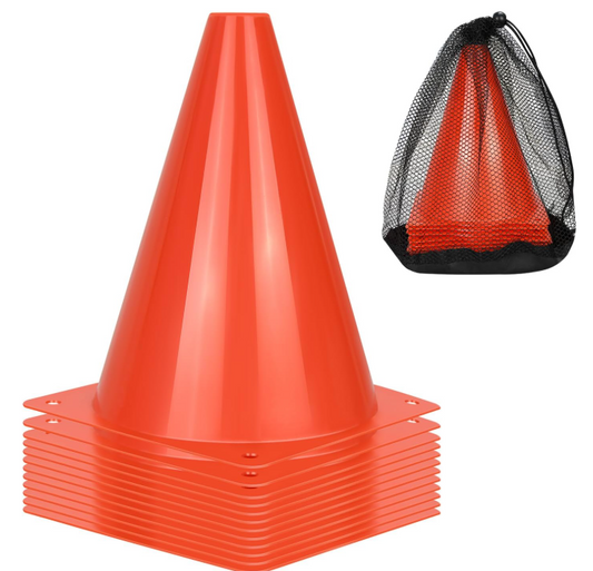 12- Soccer Cones, 7" Soccer Cones, Orange Plastic Traffic Cones, Training Cones