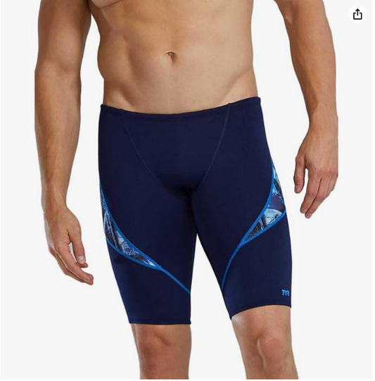 TYR Men's Durafast Elite Solid Jammer Swimsuit, Blue Ice, 38