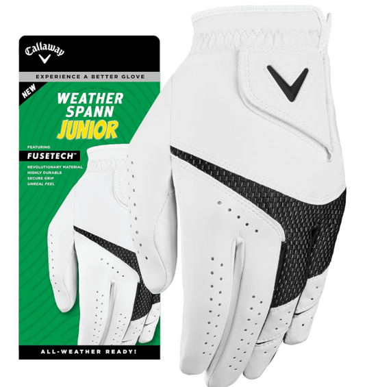 Callaway Golf Weather Spann Junior Glove (Worn on Left Hand, Medium, White)