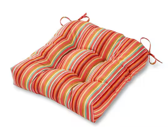 Greendale Home Fashions Coastal Stripe Watermelon Square Tufted Outdoor Seat Cushion