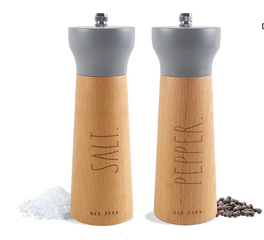 Rae Dunn Salt and Pepper Grinder Set of 2 - Bamboo Sea Salt Pepper Grinder - Classy Salt and Pepper Shakers - Pepper Mill & Salt Mill, Grey