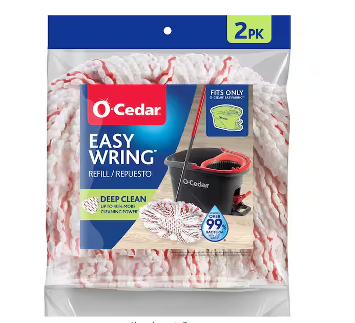 O-Cedar EasyWring Deep Clean Spin Mop Head Replacements, 40% More Scrubbing Power, Washable Microfiber Refills (2-Pack)