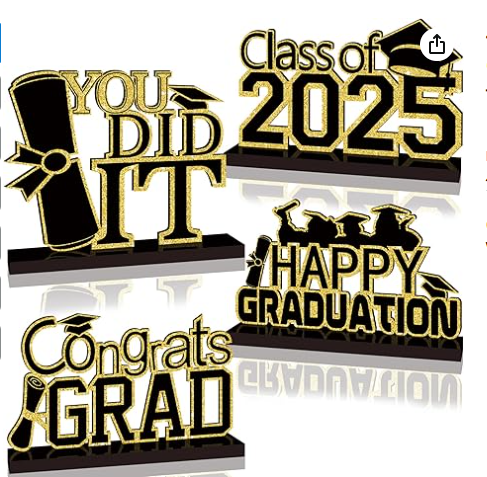 4Pcs Black and Gold Graduation 2025 Congrats Grad Wooden Table Centerpieces