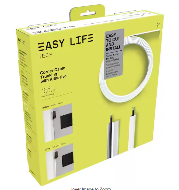 EasyLife Tech 16 ft. Wall Corner Cable Trunking Roll - White 5/8 in. x 1.25 in. x 192 in. Roll