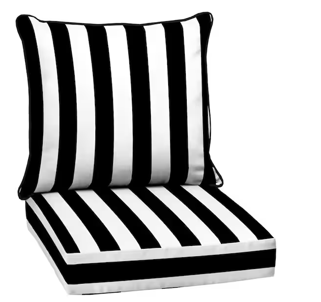 ARDEN SELECTIONS 24 in. x 24 in. 2-Piece Deep Seating Outdoor Lounge Chair Cushion in Black Cabana Stripe