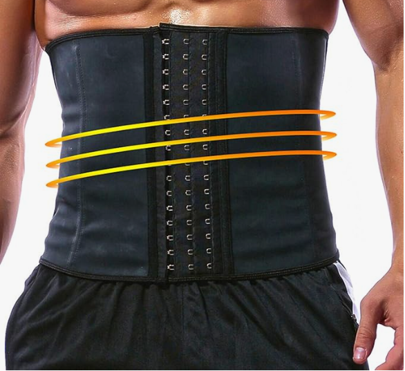 GainKee 100% Latex Men Waist Trainer Corsets With Steel Bone Sweat Belt Sauna Suit XL 38.5-40.5"