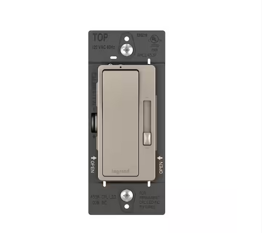 radiant 450W Rocker Dimmer for LED/CFL/Halogen/Incandescent Bulbs, 3-Way/1-Pole, Nickel