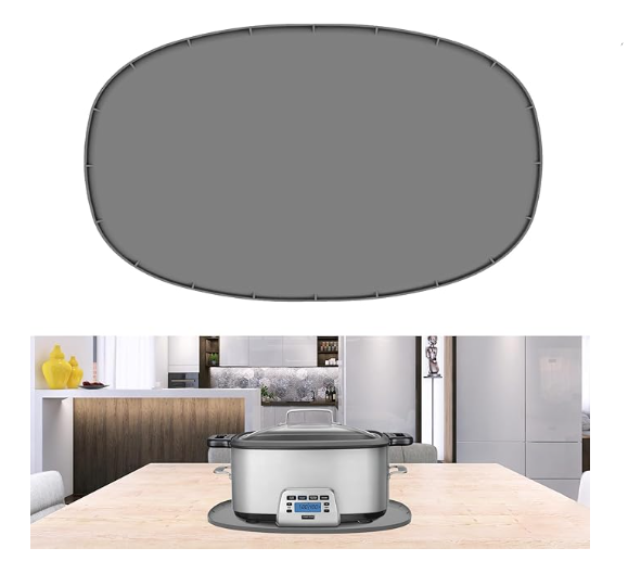 Heat Resistant Mat for 6-8 Quart Slow Cooker, Gray, Oval, 20x13"