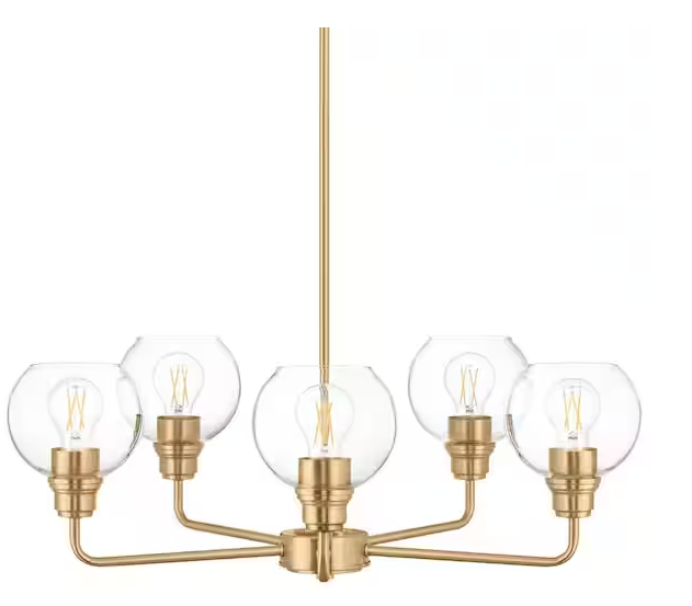 Hampton Bay Florabelle 5-Light Chandelier Gold Clear Globe Glass Shades