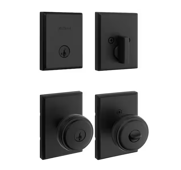 Sora Matte Black Keyed Entry 2.19 in. Door Knob and Single Cylinder Deadbolt Combo Pack Featuring SmartKey Security