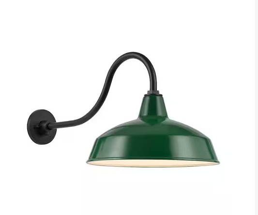 Hampton Bay Easton 14 in. 1-Light Hunter Green Barn Outdoor Wall Light Lantern Sconce with Steel Shade