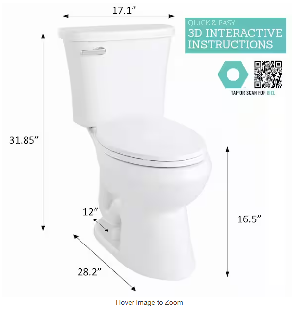 Glacier Bay Power Flush 12 inch Rough In Two-Piece 1.28 GPF Single Flush Elongated Toilet in White Seat Included