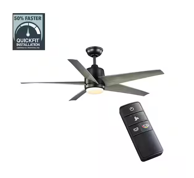 Hampton Bay Mena 54 in. White Color Changing Integrated LED Indoor/Outdoor Matte Black Ceiling Fan with Light Kit and Remote Control