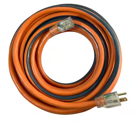 Ridgid 50 ft. 10/3 Heavy Duty Indoor/Outdoor SJTW Extension Cord with Lighted End, Orange/Grey