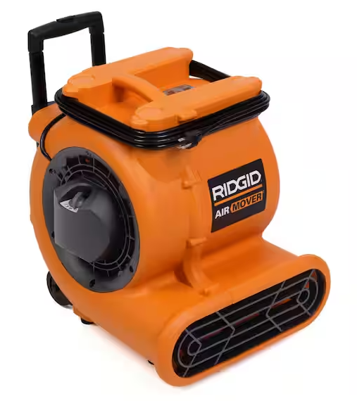 RIDGID 1625 CFM 3-Speed Portable Blower Fan Air Mover with Collapsible Handle and Rear Wheels for Water Damage Restoration