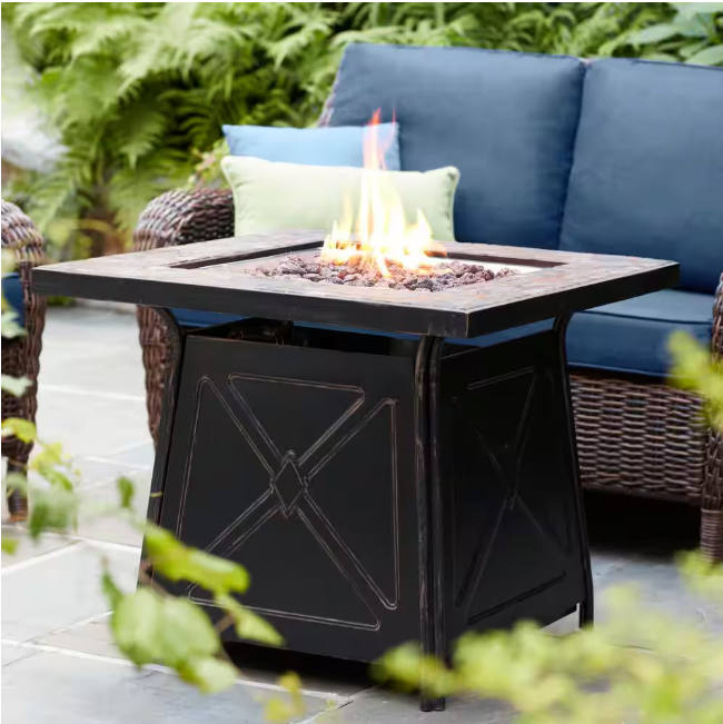 Hampton Bay Crossridge 30 in. 50,000 BTU Antique Bronze Gas Fire Pit Table