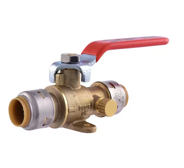 Sharkbite Max 1/2 in. Brass Push-to-Connect Ball Valve with Drain and Drop Ear