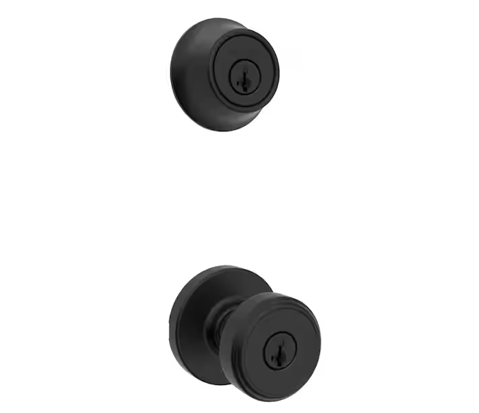 Maven Keyed Entry Knob and Single Cylinder Deadbolt Combo Pack featuring SmartKey Security in Matte Black