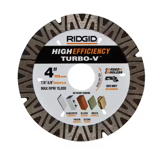 RIDGID TURBO-V 4 in. Turbo Rim Diamond Blade for Masonry High Efficiency Cutting