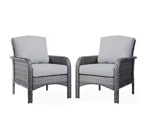 Aster Gray Wicker Outdoor Patio Stationary Lounge Chair with Dark Gray Cushions