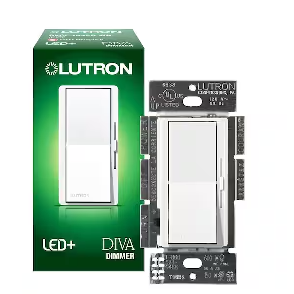 Lutron Diva LED+ Dimmer Switch for Dimmable LED and Incandescent Bulbs, 150-Watt/Single-Pole or 3-Way, White