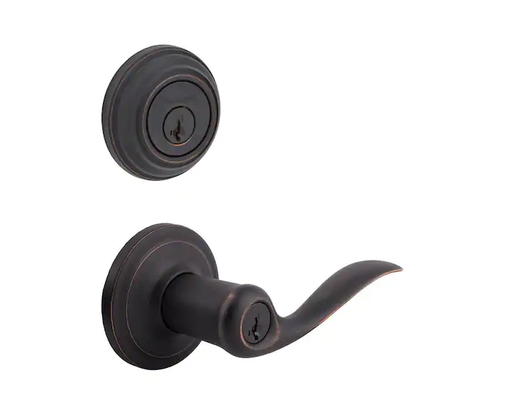 Tustin Venetian Bronze ExteriorEntry Door Handle and Single Cylinder Deadbolt Combo Pack Featuring SmartKey Security