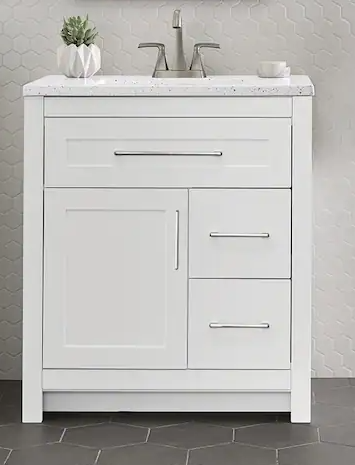 HDC Clady 31 in. W x 19 in. D x 35 in. H Single Sink Freestanding Bath Vanity in White with Silver Ash Cultured Marble Top