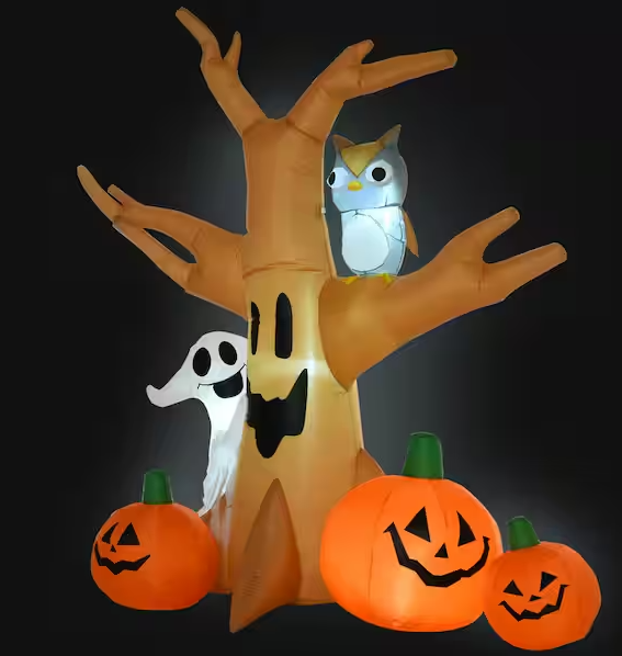 Outsunny 7.5 ft. LED Haunted Tree With Owl, Ghost, and Pumpkins Halloween Inflatable