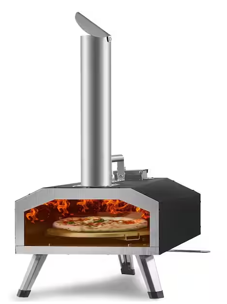 VEVOR 12 in. Wood Fired Portable Pizza Ovens and Gas Pizza Maker, Auto Rotatable Stone Multi-Fuel Outdoor Pizza Oven in Black