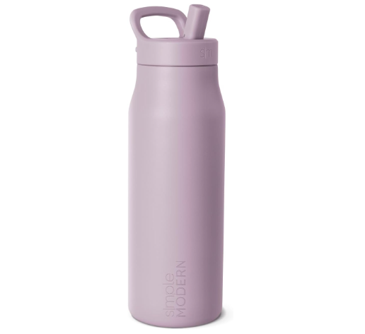 Simple Modern Water Bottle with Push Button Straw Lid, 34oz, Lavender Mist