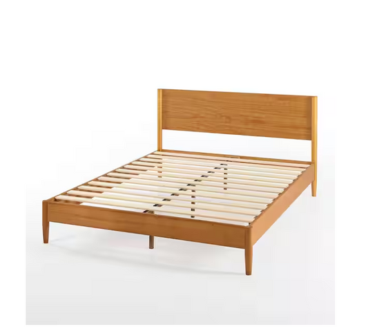 Brown Wood Frame Full Platform Bed