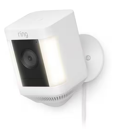 Blink Spotlight Cam Plus, Plug-In - Smart Security Video Camera with LED Lights, 2-Way Talk, Color Night Vision, White