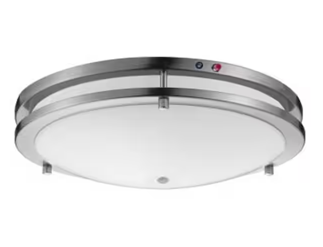 LEDVANCE 16 in. Brushed Nickel Selectable LED Flush Mount with Motion Sensor and Battery Backup