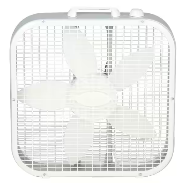 Lasko 20 in. 3 Speeds Box Fan in White with Save-Smart Technology for Energy Efficiency, Carry Handle