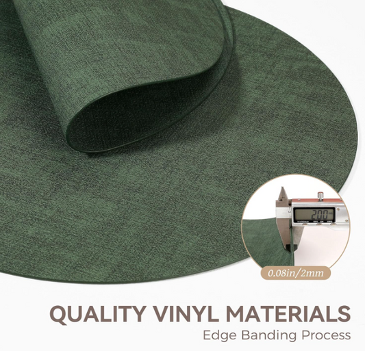 13" Round Placemats Set of 4, Reversible Heat Resistant Dark Green