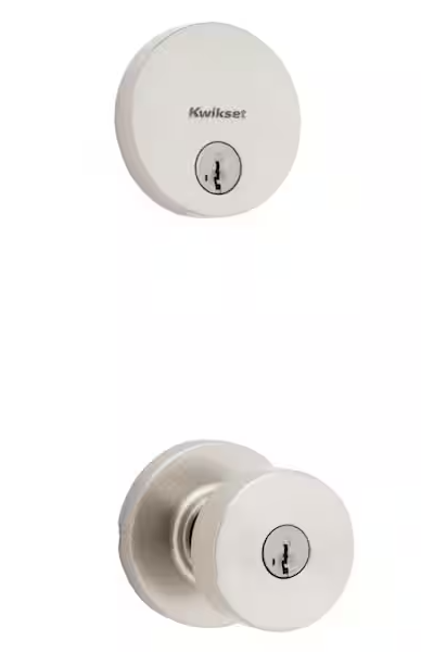 Kwikset Pismo Round Rose Satin Nickel Knob Door Combo Pack Featuring SmartKey Security