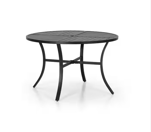 Phi Villa 42 in. Black Round Metal Outdoor Dining Table