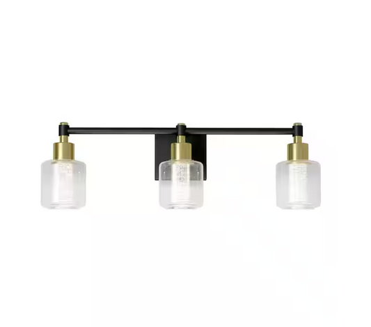 Artika Champagne Globe 26 in. 3 Light Black & Gold Modern Integrated LED 5 CCT Vanity Light Bar for Bathroom with Bubble Glass