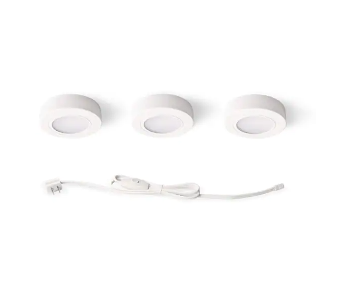 3-Light Plug-In LED White Puck Light Kit