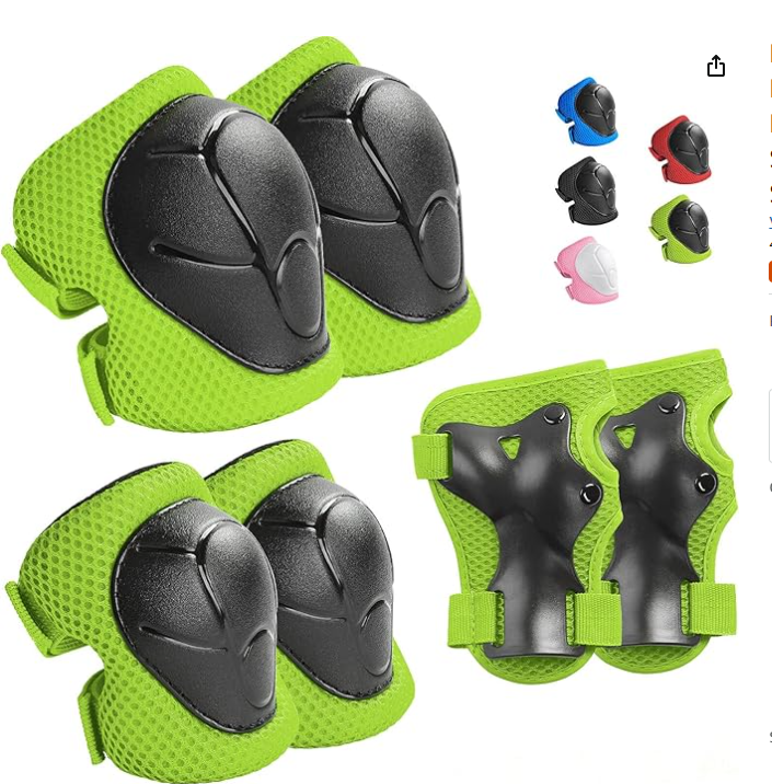 Kids Protective Gear Set Wemfg Knee, Elbow, Wrist Pads for Kids Green