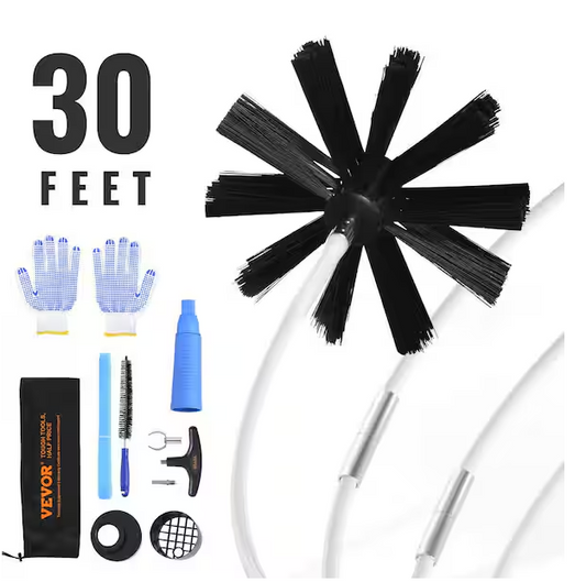 VEVOR 30 ft. Dryer Vent Cleaner Kit Duct Cleaning Brush Dryer Vent Brush with Complete Accessories (22-Pieces)