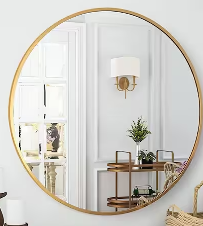 XRAMFY 30 in. W x 30 in. H Round Aluminum Alloy Framed Gold Wall Mirror