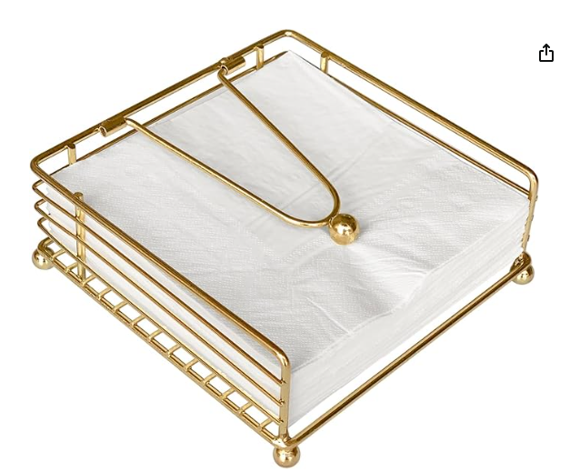 Napkin Holder for Table, Flat Napkin Dispenser with Weighted Arm,Gold
