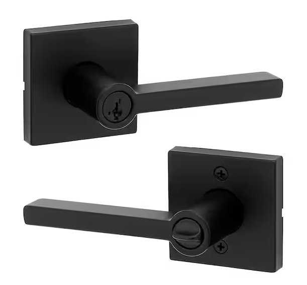 Kwikset Halifax Square Matte Black Keyed Entry Door Handle Featuring SmartKey Security