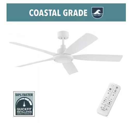 Amaia 56 in. Indoor/Outdoor Coastal Grade DC Motor Matte White Ceiling Fan with Adjustable White LED and Remote Included