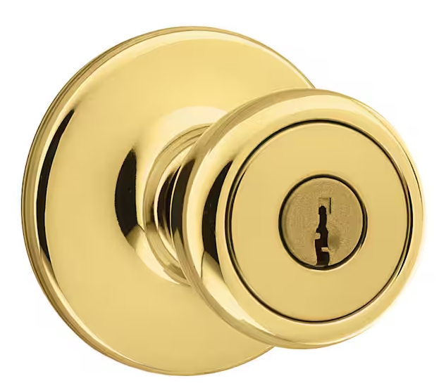 Kwikset Tylo Polished Brass Keyed Entry Door Knob Featuring Microban Antimicrobial Technology