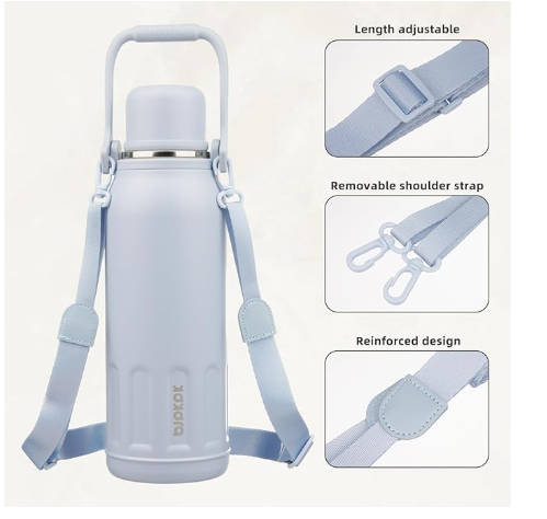 Insulated Thermos Water Bottle with Handle 50oz BPA Free Stainless Steel Blue Haze